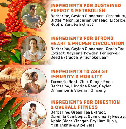 21-in-1 Berberine Supplement with Ceylon Cinnamon with Chromium, Bitter Melon and Green Tea Extract and Black Pepper Extract 5X for Energy & Metabolism Support with 5279 mg (120 ct, Pack of 2)