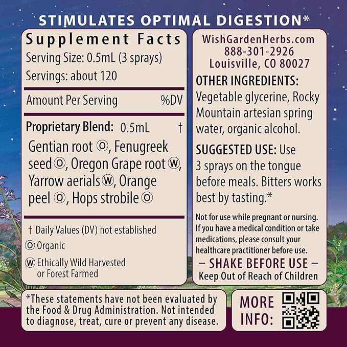 WishGarden Herbs Badass Bitters - All-Natural Digestive Bitters Made with Gentian Root, Orange Peel & Fenugreek Seed, Bitters for Digestion Stimulates Digestive Enzymes Function, Swedish Bitters, 2oz