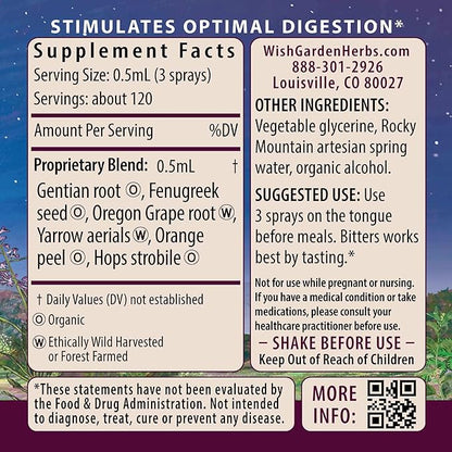 WishGarden Herbs Badass Bitters - All-Natural Digestive Bitters Made with Gentian Root, Orange Peel & Fenugreek Seed, Bitters for Digestion Stimulates Digestive Enzymes Function, Swedish Bitters, 2oz