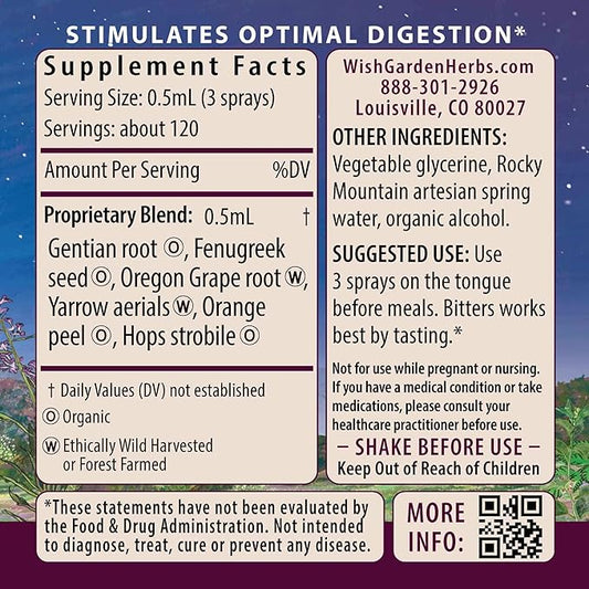 WishGarden Herbs Badass Bitters Digestive Aid - Plant-Based Digestive Supplement with Gentian Root, Orange Peel & Fenugreek Seed, Bitters for Digestion Stimulates Digestive Enzymes Function, 4oz