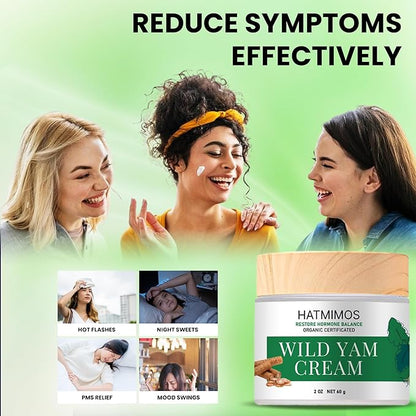 Wild Yam Cream, 2oz Wild Yam Root Organic Cream, Hormone Balance, Support Perimenopause & Menopause Relief, Progesterone, Wild Yam Cream for Women & Men Unscented for All Skin Type
