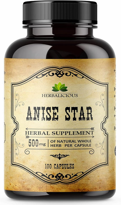 Star Anise Dietary Supplement – 100 Capsules Anise Extract for Men and Women – Natural 1000mg Powerful Formula with No Fillers, Preservatives – Immune Strength, Rich in Antioxidants