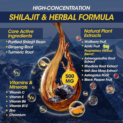 (2 Pack) 16-in-1 Himalayan Shilajit Drops for Men and Women, Ashwagandha, Ginseng, Turmeric, Rhodiola, Amla, Sea Moss, Liquid Vitamin Supplement with 85+ Trace Minerals and Fulvic Acid, 2 FL Oz