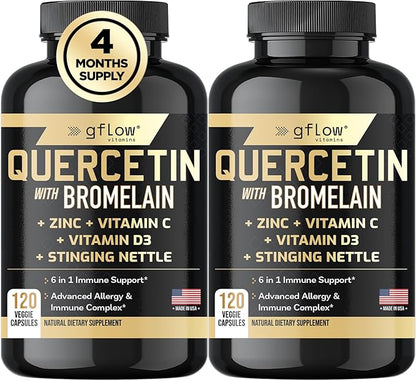 Quercetin with Vitamin C and Zinc - Quercetin 500mg - Quercetin with Bromelain - Zinc Quercetin - Stinging Nettle -240 Veggie Caps. Quercetin Supplements + Vitamin D3 (Non-GMO, Gluten-Free, Vegan)