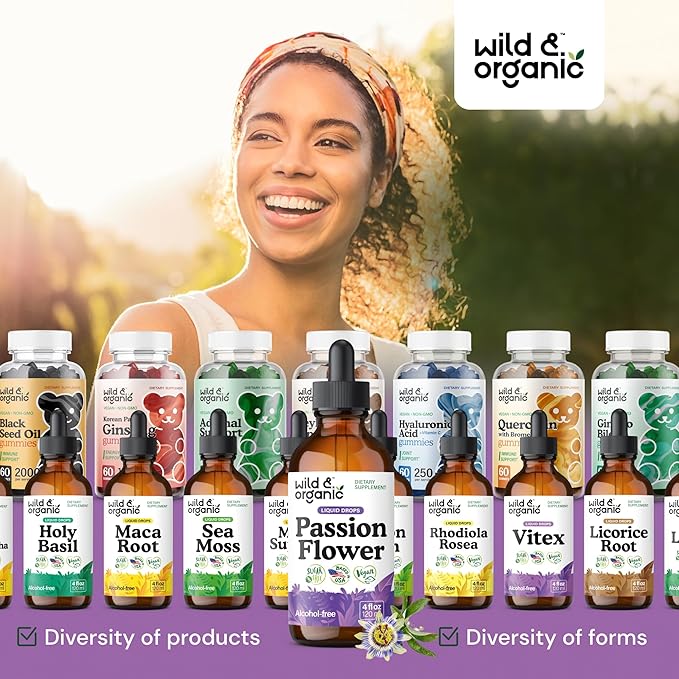 Wild & Organic Passion Flower Tincture - Mood Support - Calming Passionflower Supplement - Passiflora Incarnata Liquid Extract - Vegan, Sugar & Alcohol-Free Herb Drops - 4 fl oz