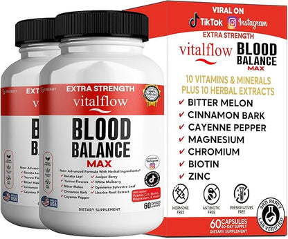 VitalFlow Blood Balance Max | Advanced Herbal Formula with Banaba Leaf, Juniper Berry, Bitter Melon & More | Vegan, Gluten-Free, Non-GMO | 60 Capsules, 60-Day Supply | Made in USA (2)