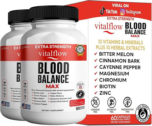 VitalFlow Blood Balance Max | Advanced Herbal Formula with Banaba Leaf, Juniper Berry, Bitter Melon & More | Vegan, Gluten-Free, Non-GMO | 60 Capsules, 60-Day Supply | Made in USA (2)