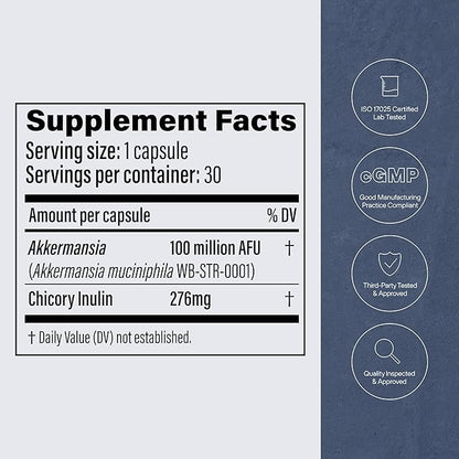 Pendulum Akkermansia Probiotic with Prebiotic Fiber - Increases GLP-1 Production, Delayed Release, Third-Party Tested, 100M AFU Live Strain for Gut Health for Men & Women (30 Capsules, 1-Pack)