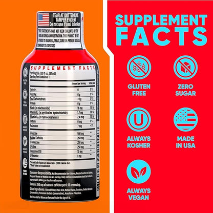 Vitamin Energy Focus+ Extra Strength Energy Shot Mango 24 Pack, 260mg Natural Caffeine, B-Vitamins, CoQ10, Amino Acids, Focus, Productivity & Clarity, Zero Sugar, Gluten-Free, 1.93 fl oz