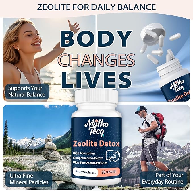 2300 MG Zeolite Detox Capsules - Activated Charcoal & Bentonite Clay, Highly Absorbable Full Body Detox, Liver & Gut Detox Cleanse, Zeolite Clinoptilolite for Heavy Metal Detox （90 Capsules）