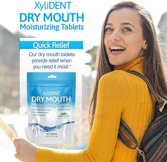 Nature's Stance XyliDENT Xylitol Tablets for Dry Mouth Relief - Stimulates Saliva, Freshens Breath, Reduces Acid Production, Fast Acting Relief, 40 Count (Peppermint)