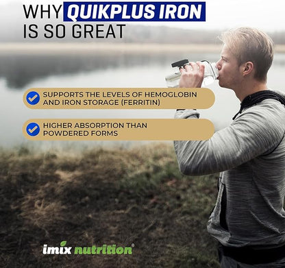 QuikPlus Iron Ionic Liquid Mineral Supplement for Hemoglobin & Ferritin – High Absorption Iron Supplement for Adults – Vegan, Gluten-Free, All Natural – 2 oz Bottle