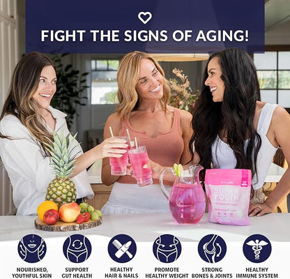 SkinnyFit - Super Youth Collagen for Women - Multi Collagen Peptides Powder - Probiotics, Fiber, Hyaluronic Acid - Non GMO, Gluten Free, Sugar Free - Beauty & Self Care - Tropical Punch (28 Servings)