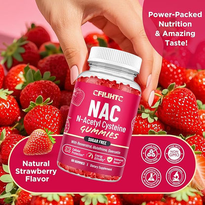 (2 Pack) NAC Gummies 600mg, N Acetyl Cysteine Supplement with Glutathione, Resveratrol, Magnesium, CoQ10, NAC Chewable for Antioxidants & Immune Support, Strawberry Flavor 120 Gummies