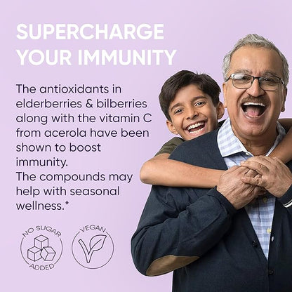 Sambucus Elderberry Immune Support Supplement with Bilberry & Acerola Syrup USDA Organic 3 . 4oz Bottle of Liquid Wild Bilberry Extract for Eyes Alcohol-Free High Bioavailability Anthocyanin Vitamin C