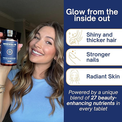 Skin Research Institute Renewglow Biotin Supplement - Vegan Friendly - Healthy Skin, Nail, and Hair 3 Pack