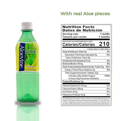 Aloevine Aloe Vera Drink Original healthy juice pure with chunks of aloe l 16.9 oz. 10 pack l plant based Vegetable Korean drinks