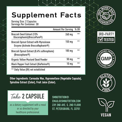 50MG Sulforaphane Supplement from Broccoli Sprouts | NRF2 Activation with Glucoraphanin, Myrosinase & Antioxidants | Support Cellular & Immune Health | Broccoli Seed Microbeadlets, Vegan 60 Count