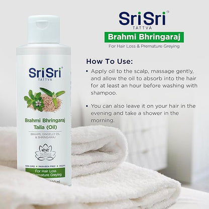 SRI SRI TATTVA Brahmi Bhringraj Hair Oil – Herbal Indian Coconut Scalp Treatment for Smooth, Healthy Hair Care – Ayurvedic Conditioning Mask with Natural Ingredients (6.76 fl oz)