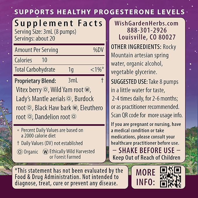 WishGarden Herbs Cycle Vitality 2 Luteal Phase - Plant-Based Progesterone Supplement with Wild Yam & Vitex Chasteberry Supports Healthy Menstrual Cycles, Fertility & Healthy Progesterone Levels, 2oz