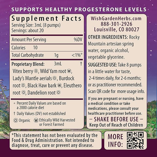 WishGarden Herbs Cycle Vitality 2 Luteal Phase - Plant-Based Progesterone Supplement with Wild Yam & Vitex Chasteberry Supports Healthy Menstrual Cycles, Fertility & Healthy Progesterone Levels, 2oz
