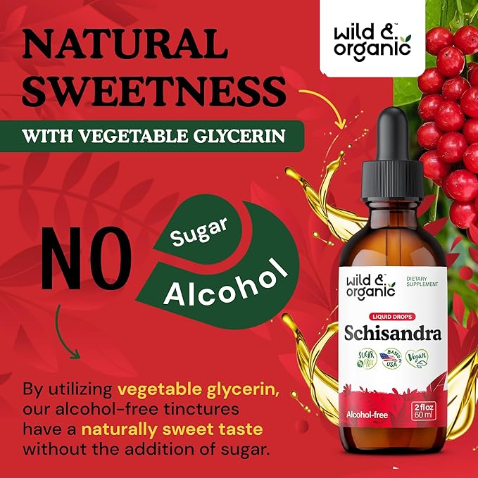 Wild & Organic Schisandra Berry Extract Drops 500 mg - Relaxing Schisandra Supplement - Liquid Chinensis Tincture - Vegan, Sugar & Alcohol-Free - 2 fl oz
