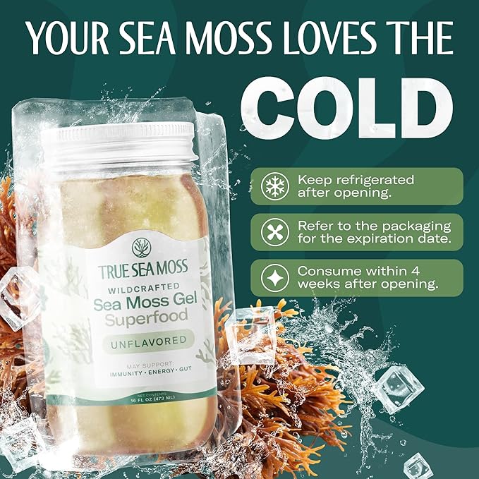 TrueSeaMoss Sea Moss Gel – Made in USA – Wildcrafted Seamoss, Dried Seaweed & Sea Vegetables – Original, Pack of 1 (Labels may Vary)