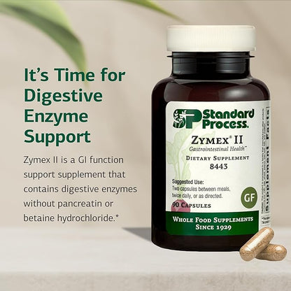 Standard Process Zymex II - Supplement for GI Support with Digestive Enzymes - Gluten-Free & Non-Soy - 90 Capsules (45 Servings)