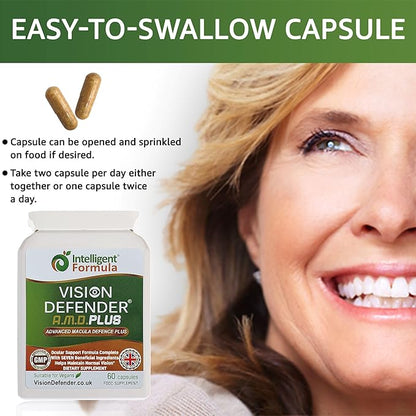 Vision Defender Plus Eye Supplement: AREDS2 Formula Vitamins, Minerals (Lutein, Zinc) Enhanced with Meso-Zeaxanthin for Complete Eyes/Eyesight Health Care & Support. 60 Easy-to-Swallow Vegan Capsules