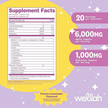 Wellah So Long Soreness BCAA Powder (Frozen Lemonade Flavored) 30 Servings - with Hydration Complex