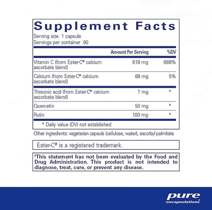 Pure Encapsulations Ester-C & Flavonoids - Vitamin C Supplement for Antioxidants - Immune & Vascular Support* with Calcium & Rutin - Gentle on Digestion - Vegan & Non-GMO - 90 Capsules