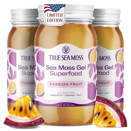 TrueSeaMoss Sea Moss Gel – Made in USA – Wildcrafted Seamoss, Fresh Fruits & Sea Vegetables – Passion Fruit, Pack of 3 (Labels May Vary)