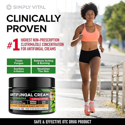 SimplyVital Antifungal Cream with Clotrimazole 1% - Foot Skin Fungus Treatment Extra Strength for Humans - Anti fungal Treatment for Ringworm, Jock Itch & Athlete’s Foot – Made in USA – 2 oz