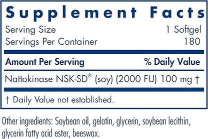 Allergy Research Group Nattokinase 2000 FU / 100mg - Nattokinase Supplement for Women and Men, Natural Enzyme Support for Heart and Blood Health - 180 Softgels