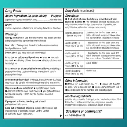Amazon Basic Care Loperamide Hydrochloride Tablets, 2 mg, Anti-Diarrheal, 24 Count (Pack of 1) (Packaging may vary)