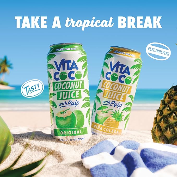 Vita Coco Coconut Juice, Original with Pulp | Big, Bold Coconut Taste | Natural Electrolytes | Sweet, Refreshing Hydration | 16.9 oz can (Pack of 12)