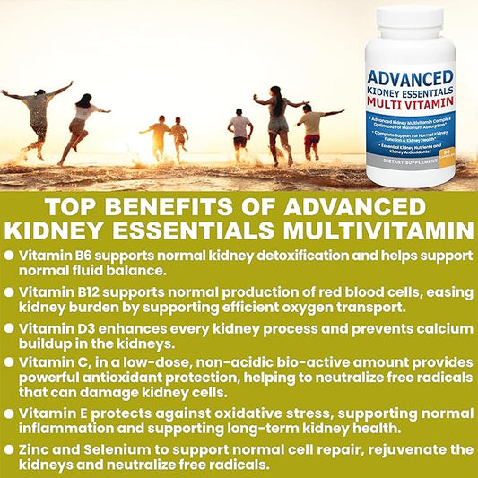 Advanced Kidney Essentials Multivitamin. Kidney Support Supplement for Complete Kidney Health. Kidney Health Supplement with Renal Vitamins 90 Caps