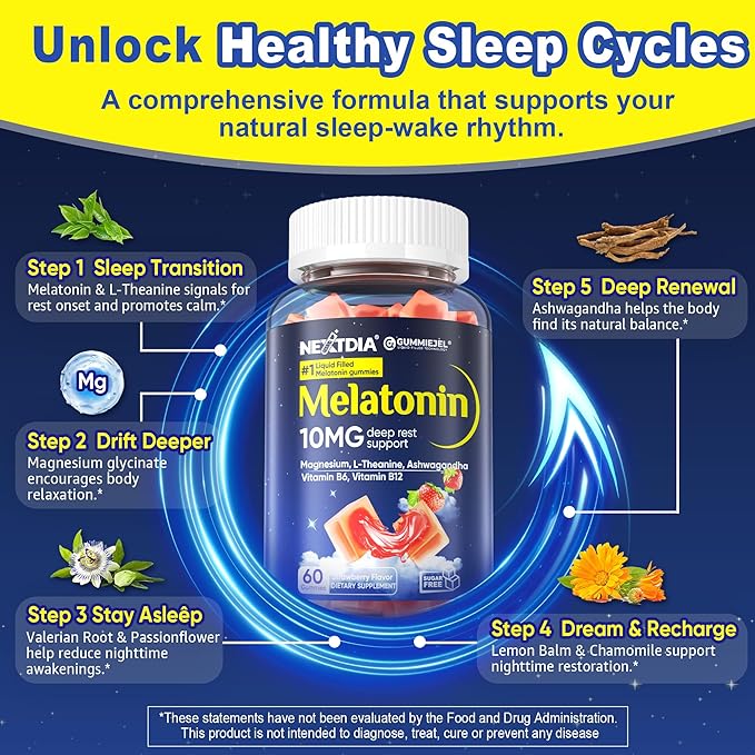 2 Pack Sugar Free Melatonin Gummies 10mg 20mg Magnesium Glycinate Melatonin for Adults, Ashwagandha, L-Theanine, B6, B12, Lemon Balm and Chamomile for Deep Relaxation, Antioxidant, Vegan,120 Day