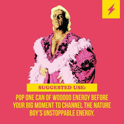 Wooooo! Energy Ric Flair Sparkling Adaptogenic Mushroom Energy Drink | Natural Antioxidants & Nootropics | Lion’s Mane & Cordyceps | 150mg Caffeine | 12 Pack (Strawberry Banana)