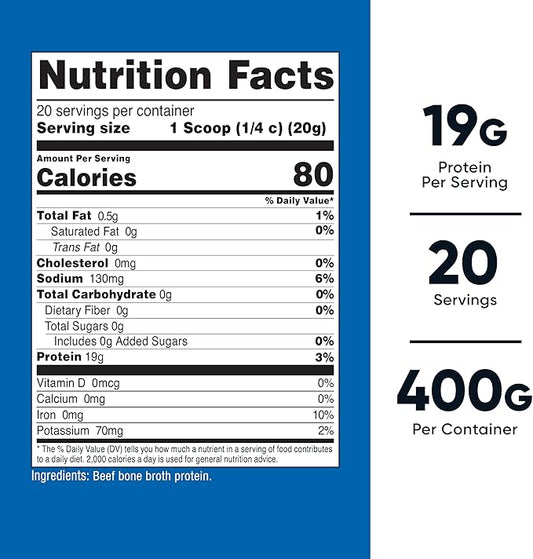 Nutricost Beef Bone Broth Protein Powder Unflavored (20 Servings) - Gluten-Free, GMO-Free