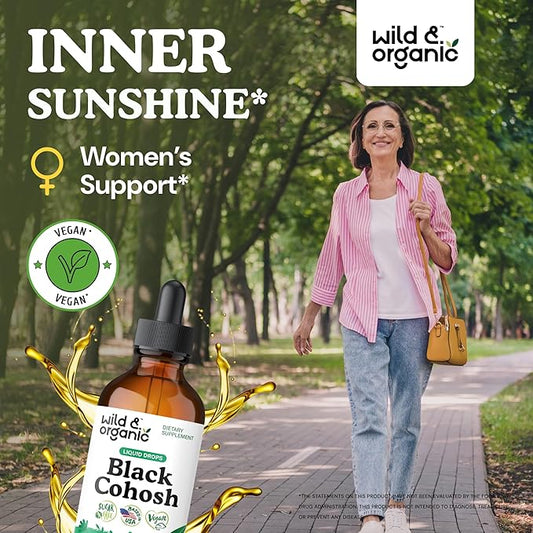Wild & Organic Black Cohosh Tincture 540 mg - Herbal Supplements for Women - Black Cohosh Root Extract - 5-Month Supply - Vegan, Sugar & Alcohol-Free Liquid Drops - 4 fl oz
