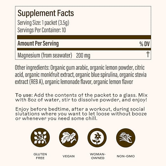 Wooden Spoon Herbs Magic Magnesium Citrate Powder Supplement | Anxiety & Stress Relief, Muscle, Bone, & Digestive Health, & Restful Sleep | Lemonade Flavor & Fun Spirulina Blue Color | Sachets (10-pk)