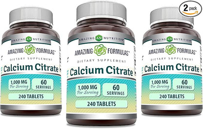 Amazing Formulas Calcium Citrate Supplement | 1000 Mg | Tablets | Non-GMO | Gluten Free | Made in USA (3 Pack, 240 Count)