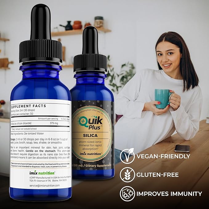 QuikPlus Liquid Mineral Supplement for Adults – Vegan, Gluten-Free, All Natural, Highly Bioavailable – 2 oz Bottle (Silica)