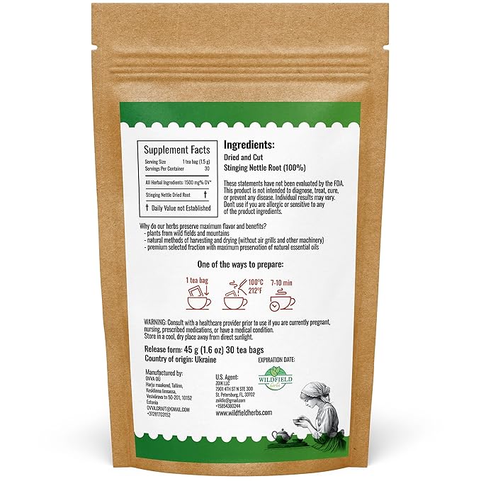 30 Bags Nettle Root Dried Stinging Nettle Root Herbal Tea - 24 Count 2g Bags Herb Tea Raíz De Ortiga