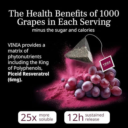 VINIA Cranberry Hibiscus Herbal Tea Bags, Made with Organic Herbal Tea, Infused with Piceid Resveratrol for Heart Health, Nitric Oxide, Physical Energy, Alertness, Blood Flow, Keto, Kosher, NON-GMO. 30 Ct