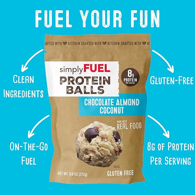 simplyFUEL Whole Food Protein Balls - Chocolate Almond Coconut Snacks - 8g Protein Snack - Gluten Free Energy Balls