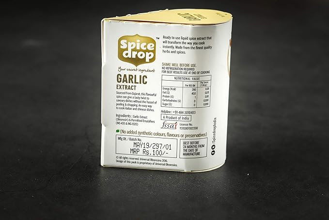 Spice Drop Pure Garlic Extract - Salad Dressing, Seasoning, Cooking, Baking, Dips | Premium Quality & High Aroma | Whole Garlic Pods Extract | No Added Color or Preservative | 0.17 Oz (Pack of 1)