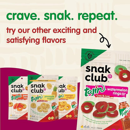 Snak Club Tajin Apple Rings Gummy Candy, Fruit Candy Gummies with Chili and Lime Seasoning, Mild, Gluten-Free and Vegan Snacks, 11 oz Resealable Bag