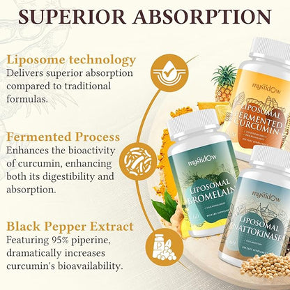 Spike Support Trio | Liposomal Nattokinase 8000 FU 500mg, Bromelain 1150 mg & Fermented Curcumin 1800 mg | High Potency, Enhanced Absorption Formula | for Immune, Heart & Circulatory| 60 Servings